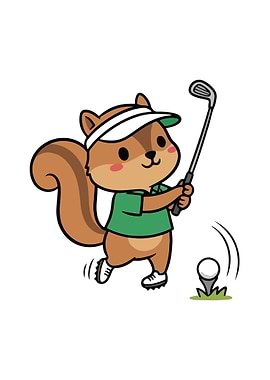 Cartoon Squirrel Playing Golf