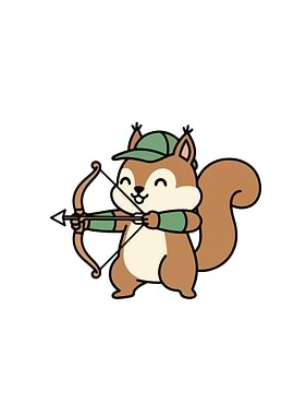 Cartoon Squirrel Archer with Bow and Arrow