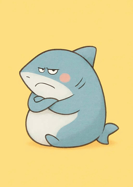 Grumpy Cartoon Shark with Arms Crossed