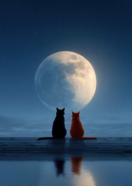 Cats Gazing at the Moon