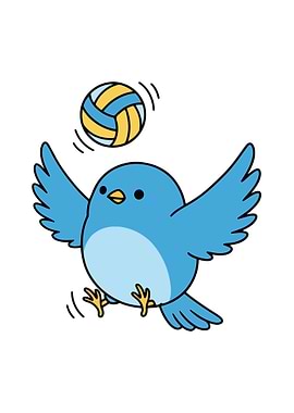 Cartoon Bird Playing Volleyball