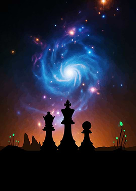 Chess Pieces Cosmic Sky