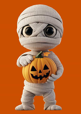 Cute Mummy Holding a Pumpkin