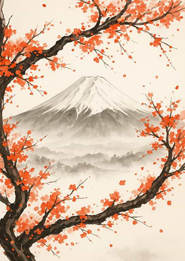 Mount Fuji with Cherry Blossoms Painting