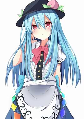 Anime Girl with Blue Hair and Hat