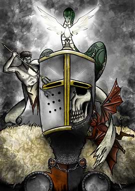 Knight Helmet with Skull and Snake