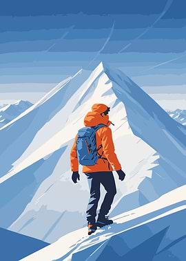 Mountain Climber in Snowy Landscape