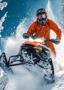 Snowmobile adventure in winter landscape