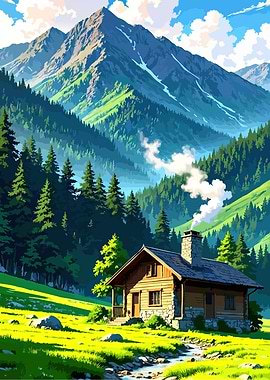 Mountain Cabin Landscape