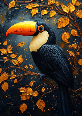 Toucan with Golden Leaves
