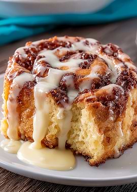 Iced Cinnamon Roll on Plate