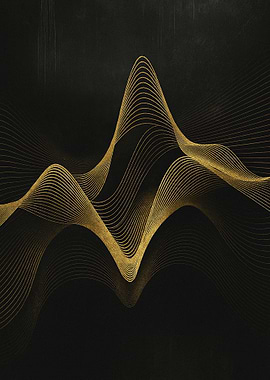 Abstract Golden Waves on Black Background