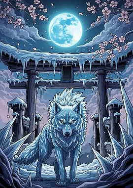 Icy Wolf Under Moonlight