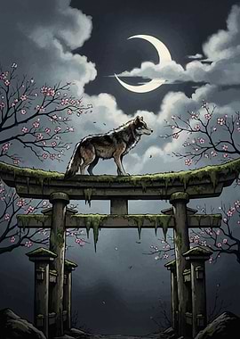 Wolf Torii Gate Crescent Moon