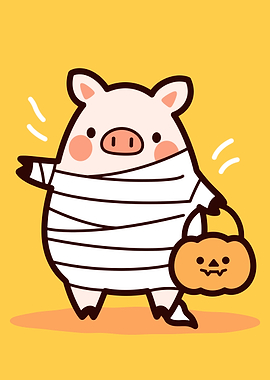 Cute Pig Mummy Halloween Illustration