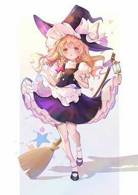 Anime Witch Girl with Broom