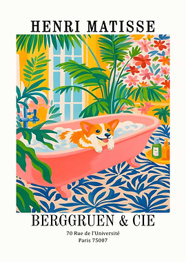 Henri Matisse Corgi Bath Art Print