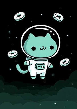 Astronaut Cat with Donuts in Space
