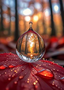 Autumn Forest Reflected in Water Drop