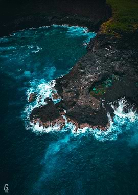 Aerial View of Rocky Coastline and Ocean