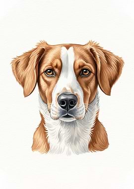 Dog Portrait with Brown and White Fur
