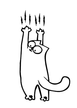 Cartoon Cat Scratching Black and White