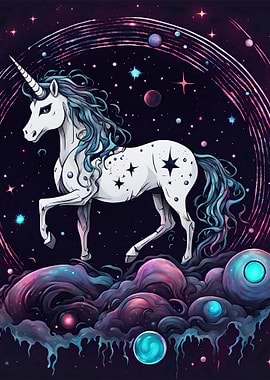 Epic Space Cosmic Unicorn in a Starry Galaxy