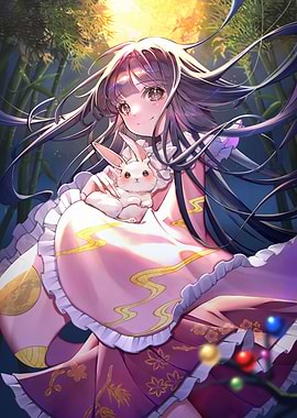 Anime Girl with Rabbit in Bamboo Forest