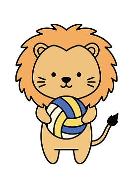 Cartoon Lion Holding Volleyball