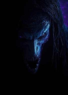 Creepy Blue Monster Face in Darkness