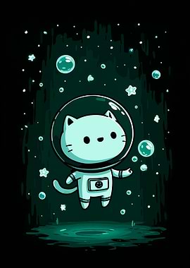 Astronaut Cat in Space Cartoon