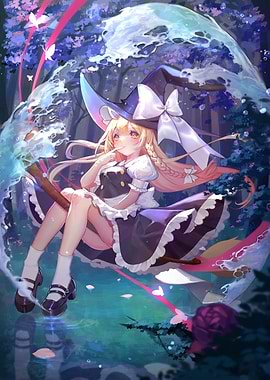 Anime Witch Girl on Broomstick