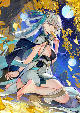 Girl with Ginkgo Leaf