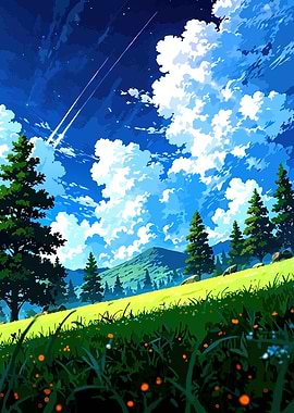 Anime Landscape with Shooting Stars