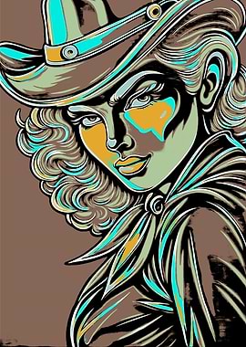 Cowgirl Portrait with Hat and Scarf