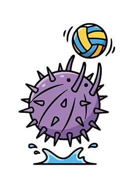 Cartoon Pufferfish Ball with Volleyball
