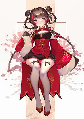 Anime Girl in Traditional Red Dress