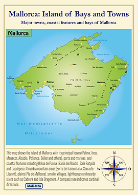 Mallorca Island Map: Bays and Towns