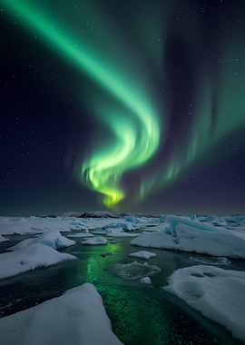 Aurora Borealis over Icebergs