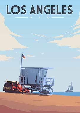 Los Angeles Beach Travel Poster