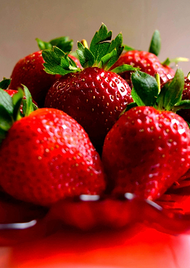 Fresh Strawberries in a Red Bowl