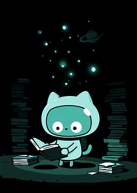 Cat Astronaut Reading in Space