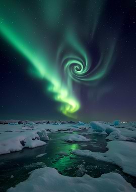 Aurora Borealis over Icy Landscape