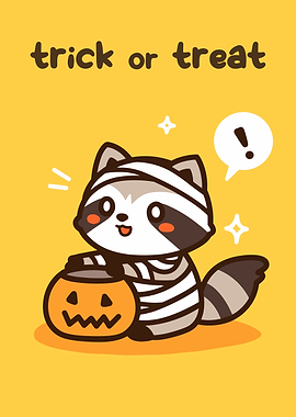 Cute Halloween Raccoon Mummy Illustration