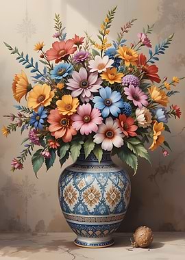 Colorful Floral Arrangement in Vase