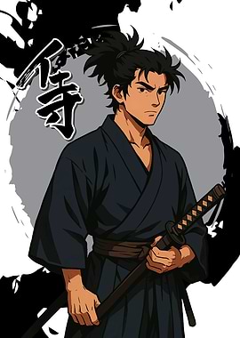 Samurai Warrior with Katana Illustration