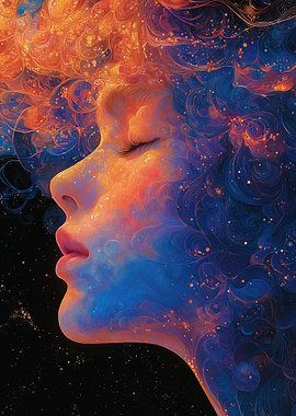 Dreamy Woman Portrait with Cosmic Hair