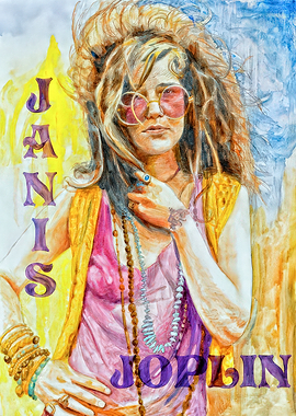 Janis Joplin Portrait Watercolor Art