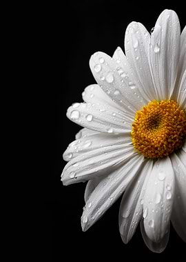 White daisy with Water Droplets on Black