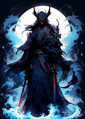Dark Samurai Warrior with Moon Backdrop